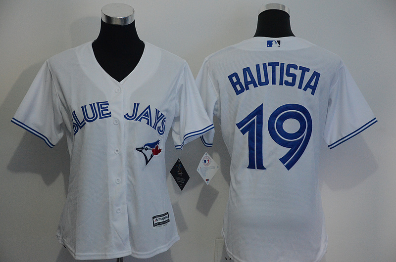 Womens 2017 MLB Toronto Blue Jays #19 Bautista White Jerseys->women mlb jersey->Women Jersey